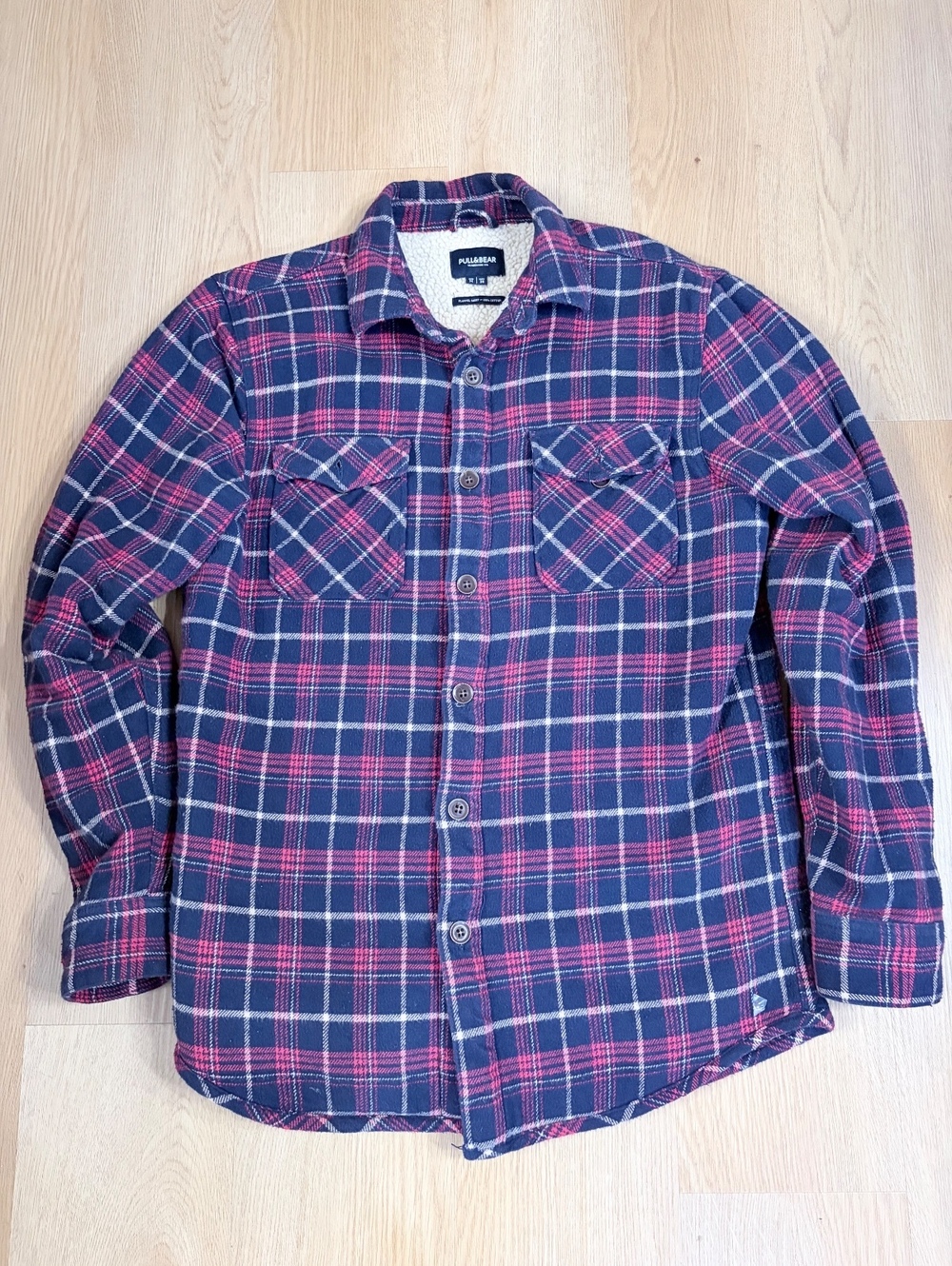 Men’s Pull&Bear Sherpa Lined Plaid Flannel Shirt Jacket Size M